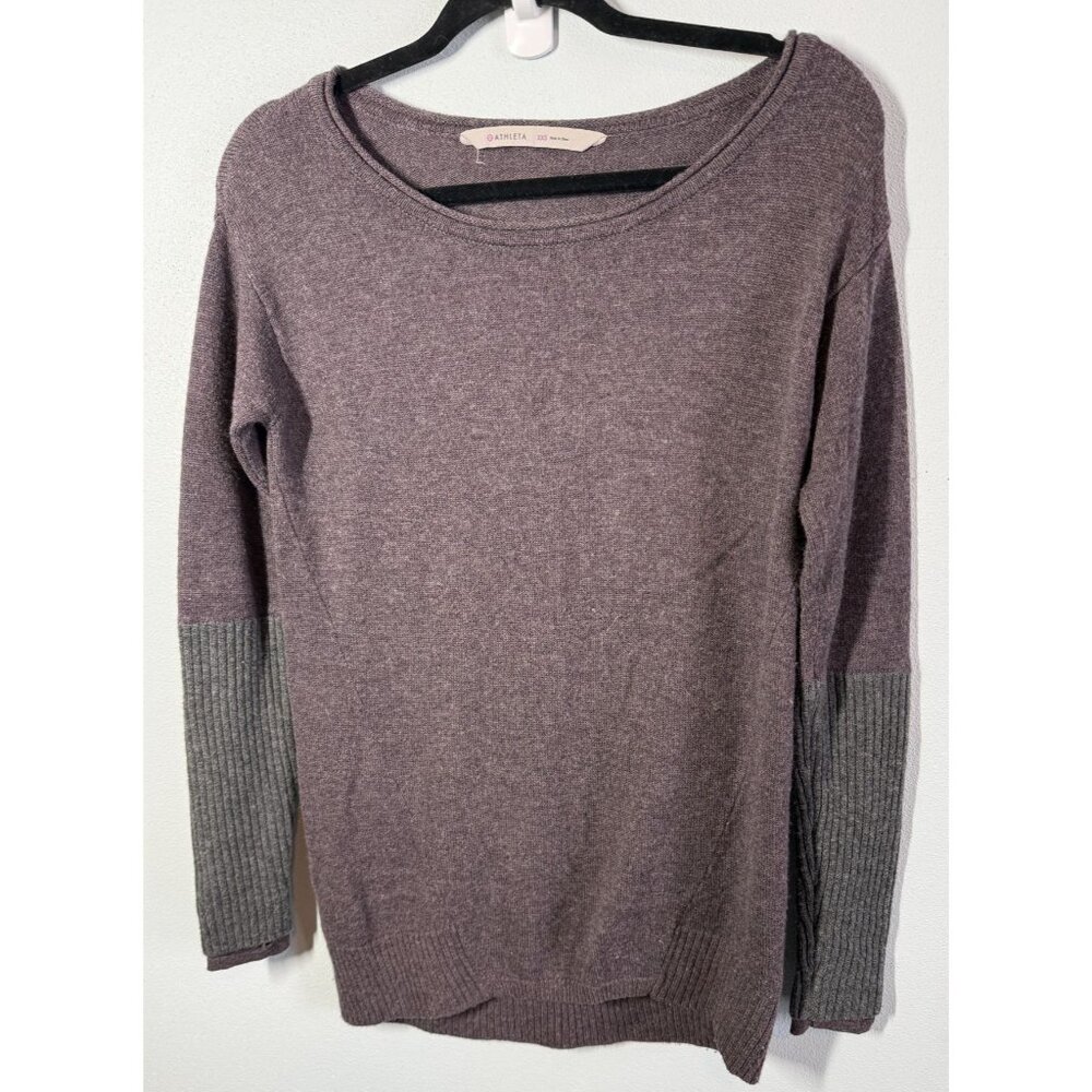 Athleta Womens 100% Extra‎ Fine Merino Wool Jegging Sweater XXS Gray/Maroon